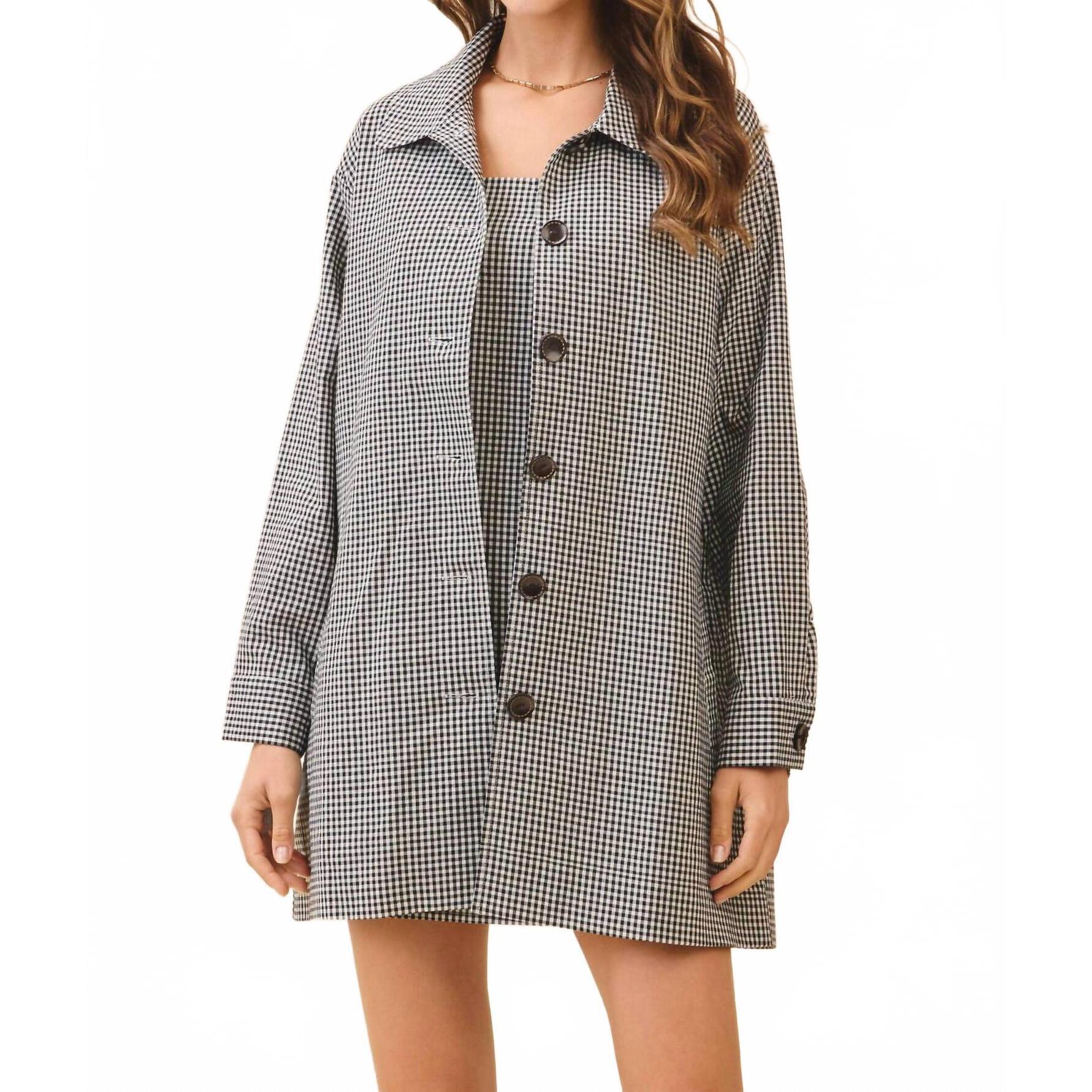 New Tcec Gingham Button Down Oversized Fit Jacket In Black